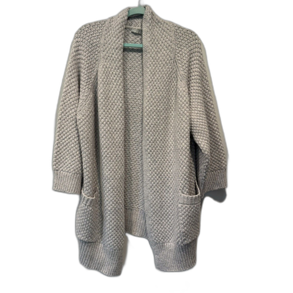 Vince Cardigan Wool Cashmere Open Front Textured Knit Long Gray Women Medium